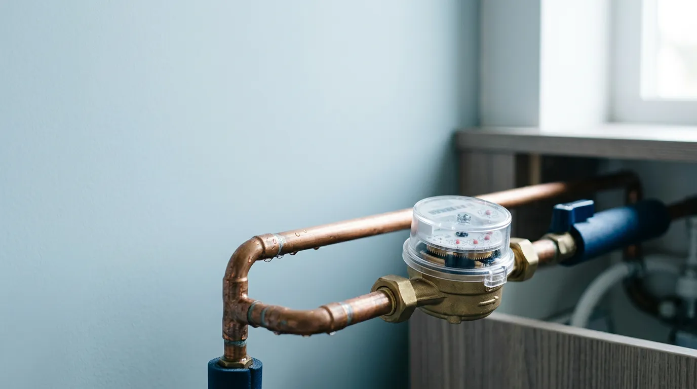 Eau claire coulant d'un robinet domestique dans une lumière fraîche