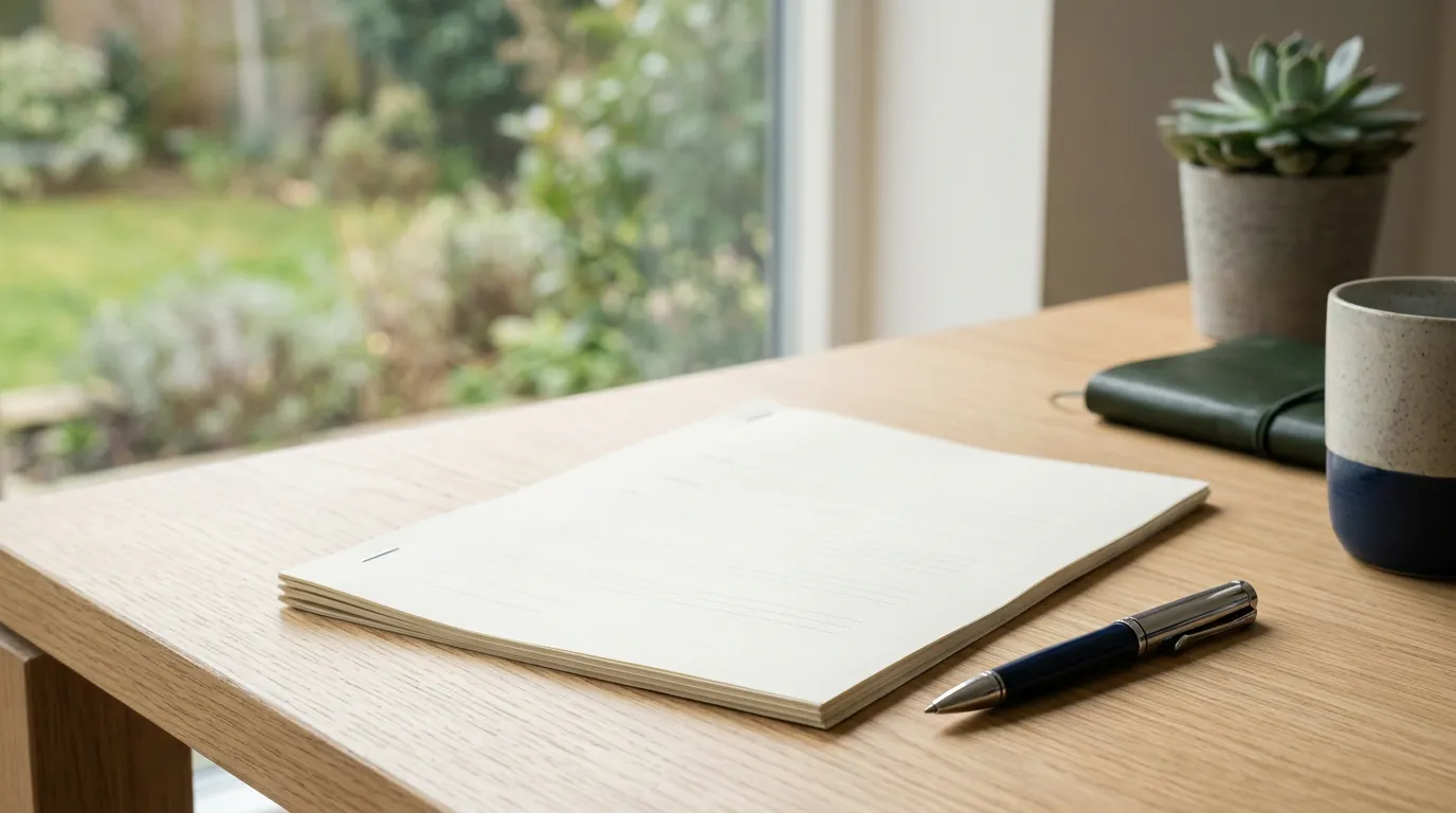 Contrat papier et stylo sur un bureau, illustrant la signature d'un contrat \u00e0 dur\u00e9e d\u00e9termin\u00e9e